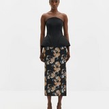 Malina Sanna Straight Sheer Midi Skirt - Dark Blooms