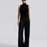 Malina Sarah Elastic Waist Satin Pants - Black