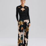 Malina Sarah Elastic Waist Satin Pants - Dusty Poppy