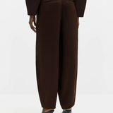 Malina Smilla Barrel Leg Satin Trousers - Dark Brown