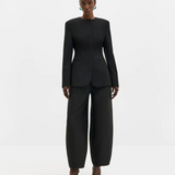 Malina Smilla Barrel Leg Wool-Silk Trousers - Black