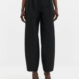 Malina Smilla Barrel Leg Wool-Silk Trousers - Black