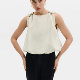 Malina Valentina Knotted Shoulder Satin Top - Pearl