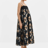 Malina Vivi Voluminous Skirt Midi dress - Dark Blooms