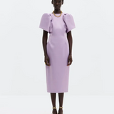 Malina Zindy Fitted Pouf Sleeve Midi Dress - Lavender