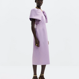 Malina Zindy Fitted Pouf Sleeve Midi Dress - Lavender