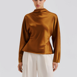 Malina Zora Barrel Sleeve Satin Blouse - Amber
