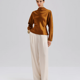 Malina Zora Barrel Sleeve Satin Blouse - Amber