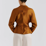 Malina Zora Barrel Sleeve Satin Blouse - Amber