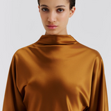 Malina Zora Barrel Sleeve Satin Blouse - Amber