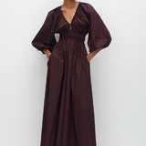 Matteau Shirred Plunge Button Dress - Aubergine