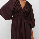 Matteau Shirred Plunge Button Dress - Aubergine