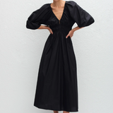 Matteau Shirred Plunge Button Dress - Black