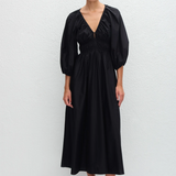 Matteau Shirred Plunge Button Dress - Black