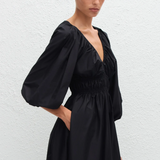 Matteau Shirred Plunge Button Dress - Black