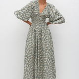 Matteau Shirred Plunge Button Dress - Vine