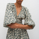 Matteau Shirred Plunge Button Dress - Vine