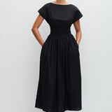 Matteau Shirred Waist Midi Dress - Black