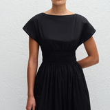 Matteau Shirred Waist Midi Dress - Black