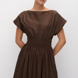 Matteau Shirred Waist Midi Dress - Chocolate
