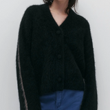 Nagnata Brushed Alpaca Cardigan - Black