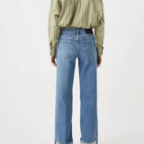 Outland Denim Mia Cuffed Mid Wide Long Jean - Meridian Mid Blue