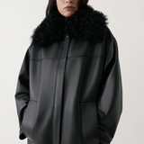 Rebe Shearling-Collar Leather Jacket - Black