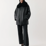 Rebe Shearling-Collar Leather Jacket - Black
