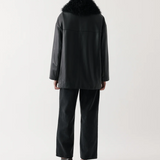 Rebe Shearling-Collar Leather Jacket - Black