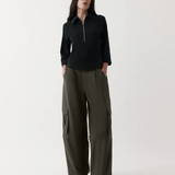 Rebe Zip-Front Top - Black
