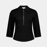 Rebe Zip-Front Top - Black