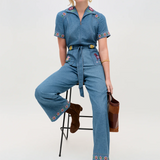 Rixo Briana Jumpsuit - Juliette Embroidery Blue