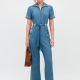 Rixo Briana Jumpsuit - Juliette Embroidery Blue