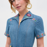 Rixo Briana Jumpsuit - Juliette Embroidery Blue
