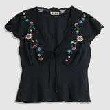 Rixo Elaine Top - Daisy Sun Embroidery Black