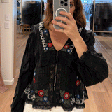 Rixo Maribelle Top - Laila Embroidery Black