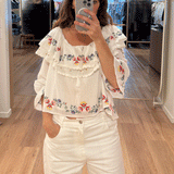 Rixo Maurine Top - Lilia Embroidery Ivory