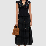 Rixo Sigrid Skirt - Daisy Sun Embroidery Black