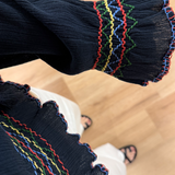 Rixo Sofira Top - Petunia Embroidery Navy