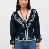 Rixo Solene Top - Flower Trail Embroidery Navy