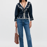 Rixo Solene Top - Flower Trail Embroidery Navy