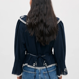 Rixo Solene Top - Flower Trail Embroidery Navy