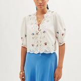Rixo Ursula Top - Bud Embroidery Ivory