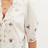 Rixo Ursula Top - Bud Embroidery Ivory