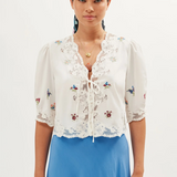 Rixo Ursula Top - Bud Embroidery Ivory
