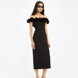Rotate Crepe Midi Flower Dress - Black