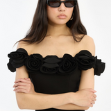 Rotate Crepe Midi Flower Dress - Black