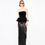 Rotate Sequins Maxi Peplum Dress - Black
