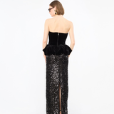 Rotate Sequins Maxi Peplum Dress - Black