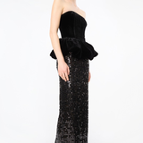 Rotate Sequins Maxi Peplum Dress - Black